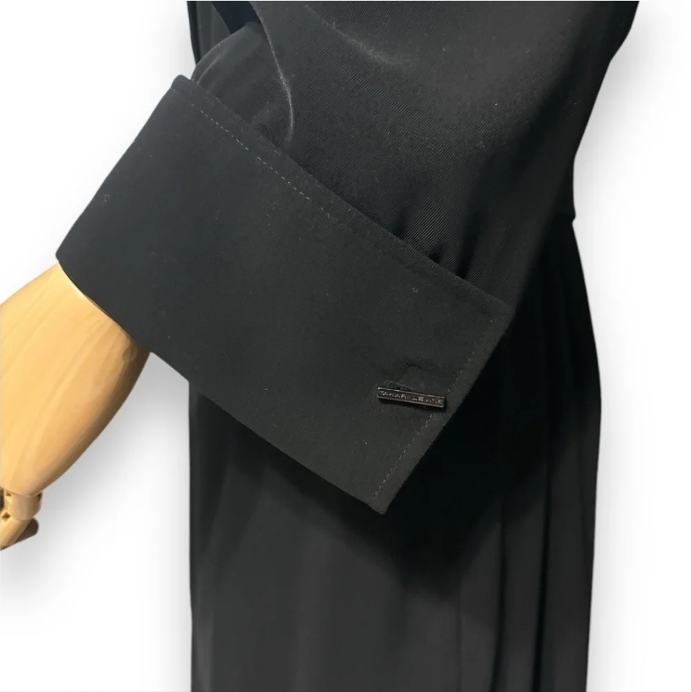 TAHARI ASL Black Collared Faux Wrap Dress with Belt